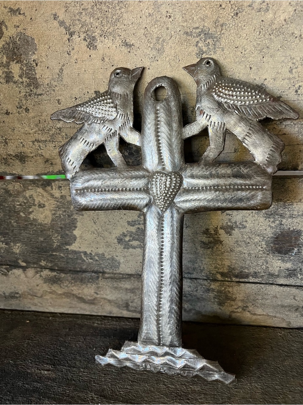 Handcrafted  Metal Cross Wall Decor with Birds